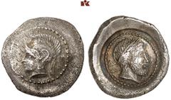 DIE SAMMLUNG DR. KAYA SAYAR, TEIL I - LYKIEN, PAMPHYLIEN UND KILIKIEN LYCIA. Dynastische Prägungen. Wekhssere II AR-Tetrobol, 400/380 v. Chr., Xanthos; 1,94 g. Athenakopf l. mit attischem Helm//In run