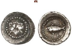 DIE SAMMLUNG DR. KAYA SAYAR, TEIL I - LYKIEN, PAMPHYLIEN UND KILIKIEN LYCIA. Dynastische Prägungen. ARAXA AR-Hemiobol, um 390 v. Chr.; 0,28 g. Löwenmaske v. v.//In rundem Incusum: Perlkreis, darin Fis