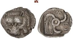 DIE SAMMLUNG DR. KAYA SAYAR, TEIL I - LYKIEN, PAMPHYLIEN UND KILIKIEN LYCIA. Dynastische Prägungen. Mithrapata AR-Diobol, 390/370 v. Chr., Phellos; 1,29 g. Löwenmaske v. v.//In Incusum: Triskelis, im 