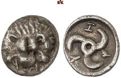 DIE SAMMLUNG DR. KAYA SAYAR, TEIL I - LYKIEN, PAMPHYLIEN UND KILIKIEN LYCIA. Dynastische Prägungen. ZAGABA (Zeit des Trbbenimi) AR-Obol, 390/370 v. Chr.; 0,66 g. Löwenmaske v. v.//In rundem Incusum: T