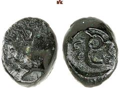 DIE SAMMLUNG DR. KAYA SAYAR, TEIL I - LYKIEN, PAMPHYLIEN UND KILIKIEN LYCIA. Dynastische Prägungen. Perikle Æs, um 380/360 v. Chr., unbestimmte Münzstätte (Limyra?); 1,45 g. Ziegenprotome l.//Triskeli