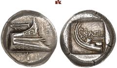 DIE SAMMLUNG DR. KAYA SAYAR, TEIL I - LYKIEN, PAMPHYLIEN UND KILIKIEN LYCIA. Prägungen lykischer Städte. PHASELIS AR-Tetrobol, nach 411 v. Chr.; 2,83 g. Prora r.//Schiffsheck l. Heipp-Tamer 73 (dies E