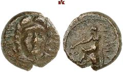 DIE SAMMLUNG DR. KAYA SAYAR, TEIL I - LYKIEN, PAMPHYLIEN UND KILIKIEN LYCIA. Prägungen lykischer Städte. TELMESSOS Æs, 196/189 v. Chr.; 2,33 g. Helioskopf fast v. v.//Apollo sitzt l. auf Omphalos mit 