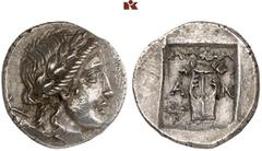 DIE SAMMLUNG DR. KAYA SAYAR, TEIL I - LYKIEN, PAMPHYLIEN UND KILIKIEN LYCIA. Prägungen der lykischen Liga. Periode II: Silbermünzen. ANTIPHELLOS AR-Drachme, 167/81 v. Chr.; 2,81 g. Apollokopf r. mit L