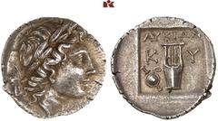 DIE SAMMLUNG DR. KAYA SAYAR, TEIL I - LYKIEN, PAMPHYLIEN UND KILIKIEN LYCIA. Prägungen der lykischen Liga. Periode II: Silbermünzen. KYANEAI AR-Drachme, 167/81 v. Chr.; 2,81 g. Apollokopf r. mit Lorbe