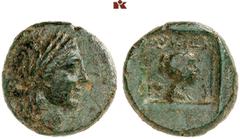 DIE SAMMLUNG DR. KAYA SAYAR, TEIL I - LYKIEN, PAMPHYLIEN UND KILIKIEN LYCIA. Prägungen der lykischen Liga. Periode III: Bronzemünzen der Städte. PINARA Æs, 100/88 v. Chr.; 3,05 g. Apollokopf r. mit Lo