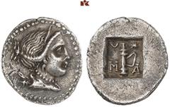 DIE SAMMLUNG DR. KAYA SAYAR, TEIL I - LYKIEN, PAMPHYLIEN UND KILIKIEN LYCIA. Prägungen der lykischen Liga. Periode IV: Silbermünzen der Bezirke, Hemikitarephoroi. MASIKYTOS AR-Trihemiobol, 44/18 v. Ch