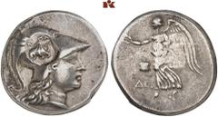 DIE SAMMLUNG DR. KAYA SAYAR, TEIL I - LYKIEN, PAMPHYLIEN UND KILIKIEN PAMPHYLIA. SIDE. AR-Tetradrachme, 205/190 v. Chr., Magistrat Dei(...); 16,63 g. Athenakopf r. mit korinthischem Helm, darauf runde