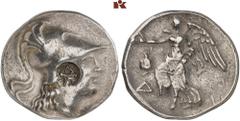 DIE SAMMLUNG DR. KAYA SAYAR, TEIL I - LYKIEN, PAMPHYLIEN UND KILIKIEN PAMPHYLIA. SIDE. AR-Tetradrachme, 205/190 v. Chr., Magistrat Di(...); 16,95 g. Athenakopf r. mit korinthischem Helm, darauf runder