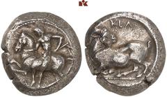 DIE SAMMLUNG DR. KAYA SAYAR, TEIL I - LYKIEN, PAMPHYLIEN UND KILIKIEN CILICIA. KELENDERIS. AR-Stater, 425/400 v. Chr.; 10,58 g. Reiter l. mit Peitsche, zwischen den Beinen des Pferdes A//Ziege l., zur