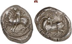 DIE SAMMLUNG DR. KAYA SAYAR, TEIL I - LYKIEN, PAMPHYLIEN UND KILIKIEN CILICIA. KELENDERIS. AR-Stater, 425/400 v. Chr.; 10,62 g. Reiter l. mit Peitsche, zwischen den Beinen des Pferdes Π//Ziege l., zur