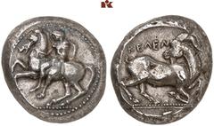 DIE SAMMLUNG DR. KAYA SAYAR, TEIL I - LYKIEN, PAMPHYLIEN UND KILIKIEN CILICIA. KELENDERIS. AR-Stater, 425/400 v. Chr.; 10,79 g. Reiter l. mit Peitsche//Ziege r., zurückblickend, im Abschnitt Efeublatt
