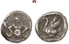 DIE SAMMLUNG DR. KAYA SAYAR, TEIL I - LYKIEN, PAMPHYLIEN UND KILIKIEN CILICIA. MALLOS. AR-Obol, 425/385 v. Chr.; 0,77 g. Geflügelte männliche Gottheit (Kronos?) r. mit Sonnenscheibe//In Incusum: Schwa