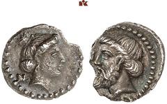 DIE SAMMLUNG DR. KAYA SAYAR, TEIL I - LYKIEN, PAMPHYLIEN UND KILIKIEN CILICIA. NAGIDOS. AR-Obol, 420/380 v. Chr.; 0,62 g. Aphroditekopf r.//Dionysoskopf l. Göktürk 1; SNG France 2, vergl. 14; SNG Leva