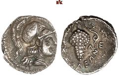 DIE SAMMLUNG DR. KAYA SAYAR, TEIL I - LYKIEN, PAMPHYLIEN UND KILIKIEN CILICIA. SOLOI. AR-Obol, 350/330 v. Chr.; 0,61 g. Athenakopf r. mit korinthischem Helm//Weintraube, im Feld r. Λ-Ε. SNG France 2, 