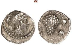 DIE SAMMLUNG DR. KAYA SAYAR, TEIL I - LYKIEN, PAMPHYLIEN UND KILIKIEN CILICIA. SOLOI. AR-Obol, 350/330 v. Chr.; 0,60 g. Athenakopf r. mit attischem Helm//Weintraube, r. Stern. BMC vergl. 23; SNG Franc