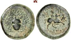 DIE SAMMLUNG DR. KAYA SAYAR, TEIL I - LYKIEN, PAMPHYLIEN UND KILIKIEN CILICIA. SOLOI. Æs, 2./1. Jahrhundert v. Chr.; 15,82 g. Aegis mit geflügeltem Gorgoneion in der Mitte//Aphrodite reitet r. auf Sti