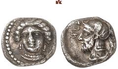 DIE SAMMLUNG DR. KAYA SAYAR, TEIL I - LYKIEN, PAMPHYLIEN UND KILIKIEN CILICIA. TARSOS. Pharnabazos, 379-374 v. Chr. AR-Obol; 0,87 g. Frauenkopf fast v. v.//Kopf eines Kriegers l. mit Helm. SNG France 