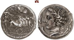 MÜNZEN DER ANTIKEN WELT AUS DIVERSEM BESITZ GRIECHISCHE MÜNZEN. SICILIA. PUNIER. AR-Tetradrachme, 350/330 v. Chr., Rasch Melqart (= Kephaloidion?); 17,12 g. Quadriga r., Nike bekränzt Lenker//Weiblich