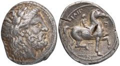 GREEK COINS MACEDONIA KÖNIGREICH. Philippos II., 359-336 v. Chr. AR-Tetradrachme, 342/336 v. Chr., Pella; 14,31 g. Zeuskopf r. mit Lorbeerkranz//Reiter r. mit Zweig, unten Blitz, im Abschnitt N. Hoove