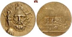 EUROPÄISCHE MÜNZEN UND MEDAILLEN GRIECHENLAND. Georg I., 1863-1913. Vergoldete Silbermedaille 1906, von J. C. Chaplain. Prämienmedaille der Olympischen Spiele in Athen. Kopf von Zeus v. v., mit der Re