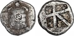 GREEK COINS AEGINA AEGINA. AR-Stater, 445/430 v. Chr.; 12,33 g. Landschildkröte, darauf Gegenstempel: Kopf v. v.//Fünffach geteiltes Incusum. Hoover 437; SNG Delepierre 1812 ff. R Dunkle Tönung, schön