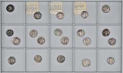 ROMAN COINS LOTS RÖMISCHER MÜNZEN Lot römischer Silbermünzen: Das interessante Lot enthält 20 Denare der Adoptivkaiser, Severer und frühen Soldatenkaiser, darunter Prägungen von Traianus; Hadrianus; A
