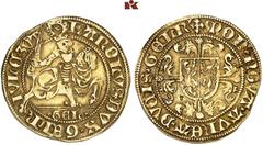 EUROPEAN COINS AND MEDALS NIEDERLANDE, GELDERN Herzogtum. Karl von Egmond, 1492-1538. Goldgulden (Florin d'or) / Rijdergoudgulden o. J. Nijmegen. 3.22 g. Reitergoldgulden. Mit MON am Anfang der Rückse