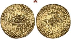 EUROPEAN COINS AND MEDALS NIEDERLANDE, HOLLAND Grafschaft. Karl V. 1506-1555. Florin d'or aus St. Philippe (Philippusgoudgulden) o. J. (1506-1520), Dordrecht. 3.32 g. Gekröntes vierfeldiges Wappen mit