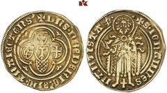 EUROPEAN COINS AND MEDALS NIEDERLANDE, UTRECHT Bistum. Friedrich von Blankenheim, 1394-1423. Goldgulden (Florin d'or) / St. Jansgoudgulden o. J. Utrecht. 3.32 g. Johannes der Täufer steht v. v. mit He