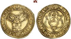 EUROPEAN COINS AND MEDALS NIEDERLANDE, DEVENTER, CAMPEN UND ZWOLLE Gemeinschaftlich. Goldgulden (Florin d'or) / Goudgulden 1546, Deventer, mit Titel Karls V. 3,20 g. Die drei Wappenschilde von Devente