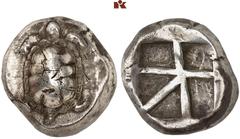 Druckrey Collection: GREEK COINS AEGINA AEGINA. AR-Stater, 445/430 v. Chr.; 12.49 g. Landschildkröte//Fünffach geteiltes Incusum. SNG Delepierre 1535 ff; Hoover 437; Lathe Biosas S. 367 (dies Exemplar