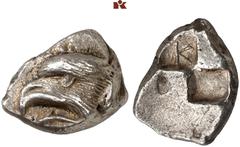 Druckrey Collection: GREEK COINS PAPHLAGONIA SINOPE. AR-Drachme, 425/410 v. Chr.; 5.92 g. Adlerkopf l. darunter Delphin l.//Viergeteiltes Incusum, davon zwei Felder erhaben, zwei vertieft, in einem K.