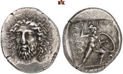 Druckrey Collection: GREEK COINS LYCIA Perikle. AR-Stater, 380/360 v. Chr. Phellos; 9.85 g. Kopf fast v. v.//Nackter Krieger mit Helm, Schild und Speer r. l. Stern, r. Triskeles. Lathe Biosas -; Milde