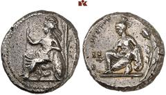 Druckrey Collection: GREEK COINS CILICIA TARSOS. AR-Stater, um 370 v. Chr.; 10.37 g. Athena sitzt l. mit Speer, auf Schild gestützt//Mädchen sitzt l. und wirft Astragaloi, dahinter Lotus. SNG France 2