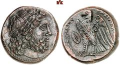 Druckrey Collection: GREEK COINS AEGYPTUS Ptolemaios II. 285-246 v. Chr. Æ-Obol (?), 264/263 v. Chr. unbekannte sizilische Münzstätte; 16.79 g. Zeuskopf r. mit Lorbeerkranz//Adler steht l. auf Blitz, 