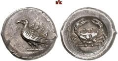 GREEK COINS SICILIA AKRAGAS. AR-Didrachme, 510/470 v. Chr.; 8.44 g. Adler steht l.//Krebs. Westermark, Akragas 152.1 (dies Exemplar). Prachtexemplar. Herrliche Patina, winz. Kratzer auf dem Avers, vor
