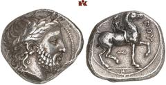 GREEK COINS MACEDONIA KÖNIGREICH. Philippos II. 359-336 v. Chr. AR-Tetradrachme, 342/336 v. Chr. Pella; 14.41 g. Zeuskopf r. mit Lorbeerkranz//Reiter r. mit Zweig, unten Blitz, im Abschnitt: N. Le Rid