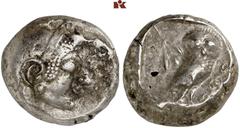 GREEK COINS ATTICA ATHEN. AR-Tetradrachme, 500/480 v. Chr.; 17.66 g. Athenakopf r. mit attischem Helm//In Incusum: Eule steht r. dahinter Olivenzweig. Seltman Gruppe Gii; Hoover 1590. R Stempelbruch a