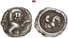 GREEK COINS LYCIA Khinakha. AR-Tetrobol, nach 460 v. Chr. unbestimmte Münzstätte (Zagaba?); 3.07 g. Panther sitzt r. mit erhobener Pfote, davor Buchstabe (?)//In rundem Incusum: Pegasosprotome r. in P