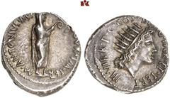 ROMAN COINS IMPERATORISCHE PRÄGUNGEN Marcus Antonius, † 30 v. Chr. AR-Denar, 38 v. Chr. Athen (?); 3.85 g. Marcus Antonius steht r. als Augur//Solkopf r. Bab. 80; BMC 141; Crawf. 533/2; Sear 267; Syd.
