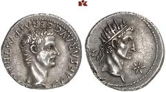 ROMAN COINS MÜNZEN DER RÖMISCHEN KAISERZEIT Gaius Caligula, 37-41 und Divus Augustus. AR-Denar, 37/38, Lugdunum; 3.86 g. Kopf des Caligula r.//Kopf des Divus Augustus r. mit Strahlenbinde, l. und r. j