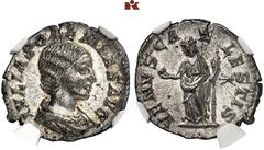 ROMAN COINS MÜNZEN DER RÖMISCHEN KAISERZEIT Antoninus IV. Elagabal, 218-222 für Julia Soaemias. AR-Denar, Rom; 2.53 g. Drapierte Büste r.//Venus steht l. mit Apfel und Zepter, dahinter Stern. BMC 45; 