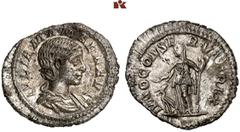 ROMAN COINS MÜNZEN DER RÖMISCHEN KAISERZEIT Severus Alexander, 222-235 für Julia Mamaea. AR-Quinar, 222, Rom; 1.03 g. Drapierte Büste r.//Juno steht l. mit Patera und Zepter, davor Pfau. BMC 49; Coh. 