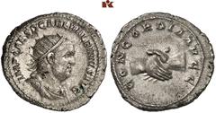 ROMAN COINS MÜNZEN DER RÖMISCHEN KAISERZEIT Balbinus, 238. AR-Antoninian, Rom; 4.88 g. Drapierte Büste r. mit Strahlenbinde//Handschlag. BMC 67; Coh. 3; RIC 10. Breiter Schrötling, fast vorzüglich Exe