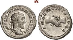 ROMAN COINS MÜNZEN DER RÖMISCHEN KAISERZEIT Pupienus, 238. AR-Antoninian, Rom; 5.48 g. Drapierte Büste r. mit Strahlenbinde//Handschlag. BMC 77; Coh. 1; RIC 9 a. Gutes sehr schön Exemplar der Auktion 