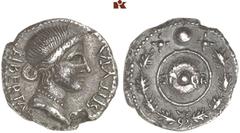 ROMAN COINS MÜNZEN DER RÖMISCHEN KAISERZEIT Bürgerkrieg, 68-69. AR-Denar, spanische Münzstätte; 3,28 g. Drapierte Büste der Libertas r.//In Eichenkranz: Rundschild, darauf SP-QR, oben Globus zwischen 