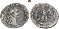 ROMAN COINS MÜNZEN DER RÖMISCHEN KAISERZEIT Domitianus, 81-96. AR-Tetradrachme, Jahr 2 (=81/82), Antiochia (Syria); 13,94 g. Kopf r. mit Lorbeerkranz und Aegis//Adler auf Blitz v. v., Kopf r., r. Palm