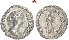 ROMAN COINS MÜNZEN DER RÖMISCHEN KAISERZEIT Antoninus II. Marcus Aurelius, 161-180 für Faustina filia. AR-Drachme, Carrhae (Mesopotamia); 2,95 g. Drapierte Büste r. mit Stephane//Weibliche Figur steht