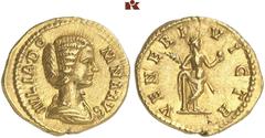 ROMAN COINS MÜNZEN DER RÖMISCHEN KAISERZEIT Septimius Severus, 193-211 für Julia Domna. AV-Aureus, 193/196, Rom; 7,11 g. Drapierte Büste r.//Venus steht r. mit Palmzweig und Apfel an Säule gelehnt. BM
